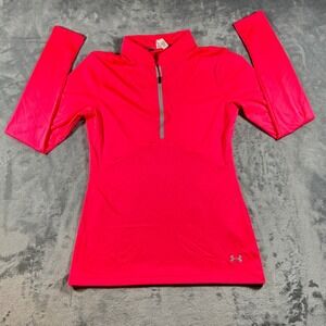 Under Armour Womens XS Neon Pink HeatGear Quarter Zip Long Sleeve Top Thumbholes